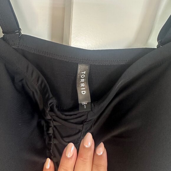 Torrid Wireless Lattice Ruched Black One-Piece Swimsuit 1X - Picture 7 of 14